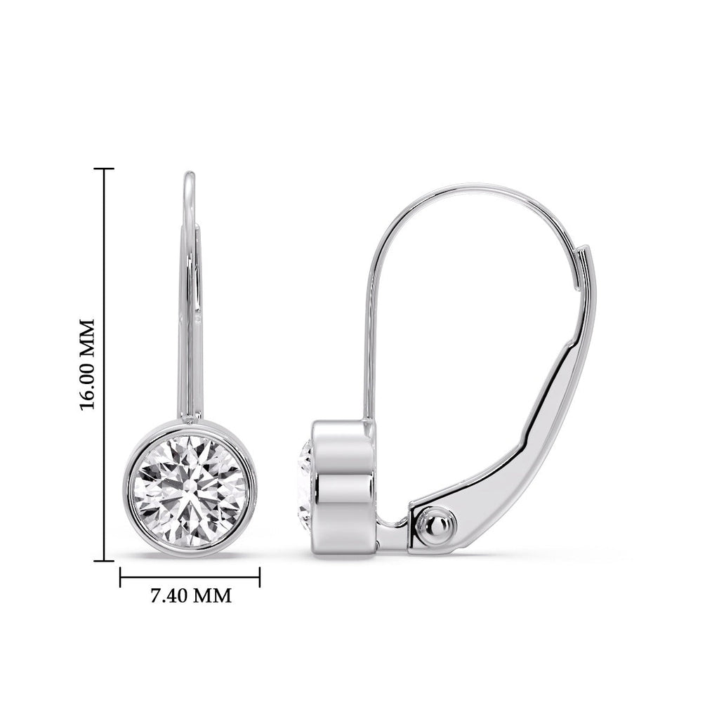 Lever Back Bezel Set Round Diamond Earrings