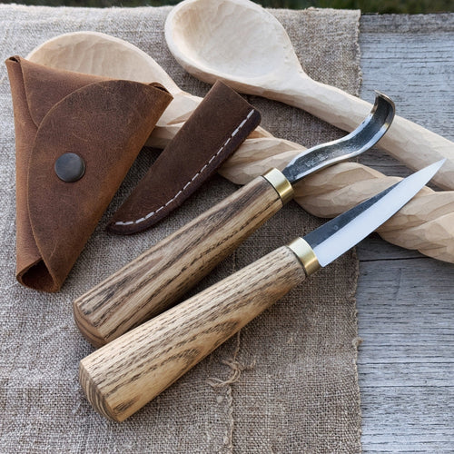 2-Piece Spoon Carving Knife Set with Leather Sheaths | Tool Sets | Wiccan Center