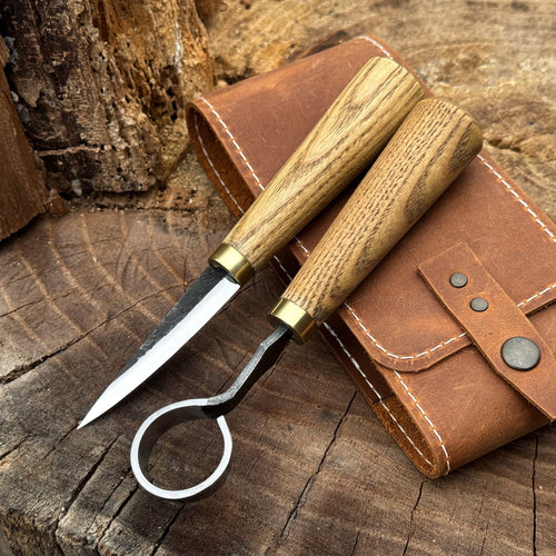 2-Piece Spoon Carving Tool Set with Leather Case | Tool Sets | Wiccan Center