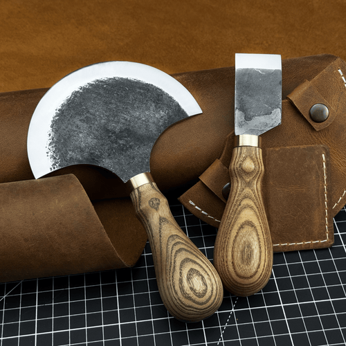 2-Piece Straight and Round (Half Moon) Leather Knife Set | Tool Sets | Wiccan Center