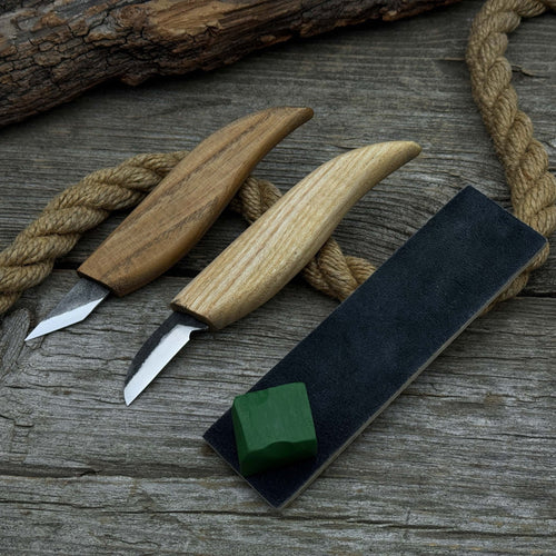 2-Piece Wood Carving Knife Set with Leather Strop | Tool Sets | Wiccan Center