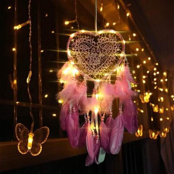 2-Pieces: Romantic LED Dream Catcher with Feather Dreamcatcher Night Light | Furniture & Decor | Wiccan Center
