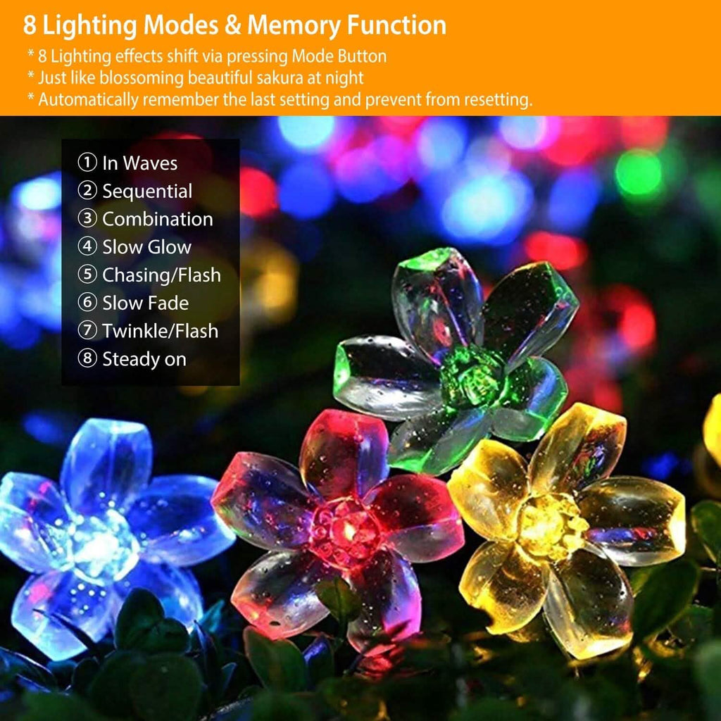 2-Pieces: Solar Power String Lights 50 LED Beads Fairy Sakura Flower | String & Fairy Lights | Wiccan Center