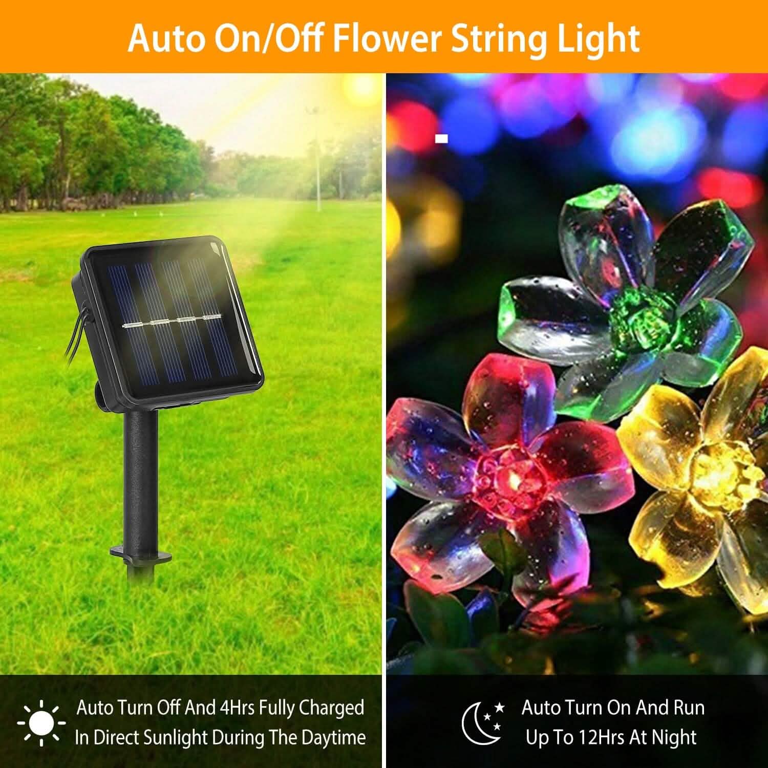 2-Pieces: Solar Power String Lights 50 LED Beads Fairy Sakura Flower | String & Fairy Lights | Wiccan Center