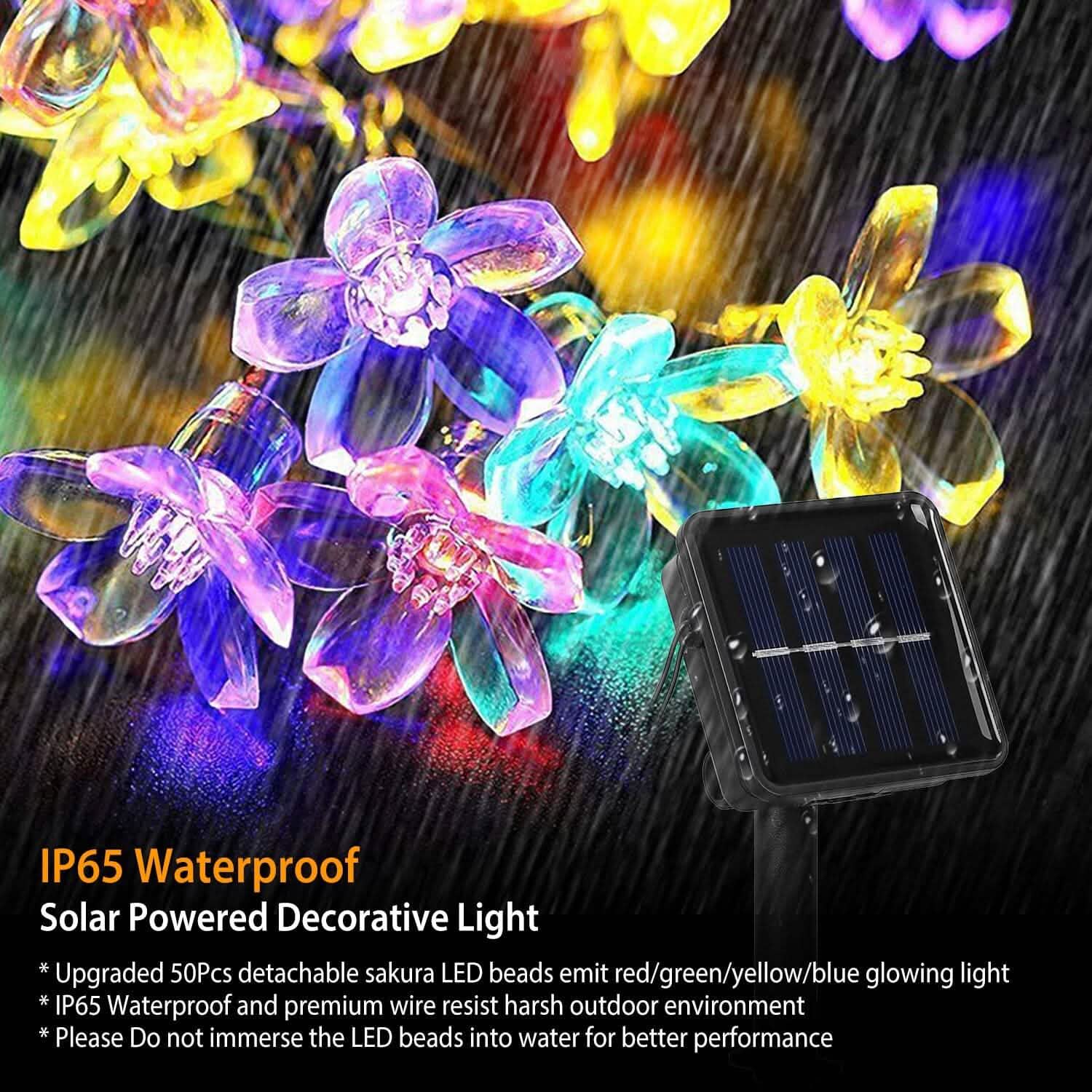 2-Pieces: Solar Power String Lights 50 LED Beads Fairy Sakura Flower | String & Fairy Lights | Wiccan Center