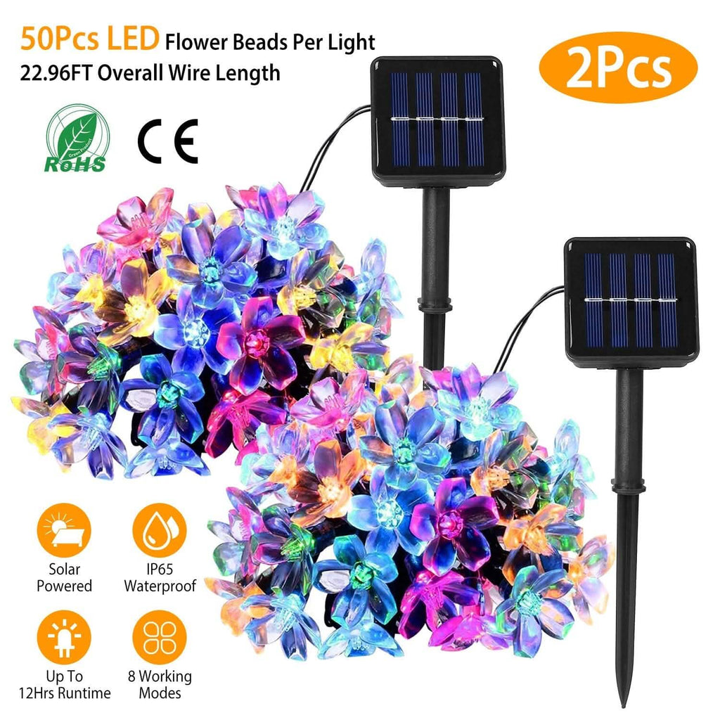 2-Pieces: Solar Power String Lights 50 LED Beads Fairy Sakura Flower | String & Fairy Lights | Wiccan Center