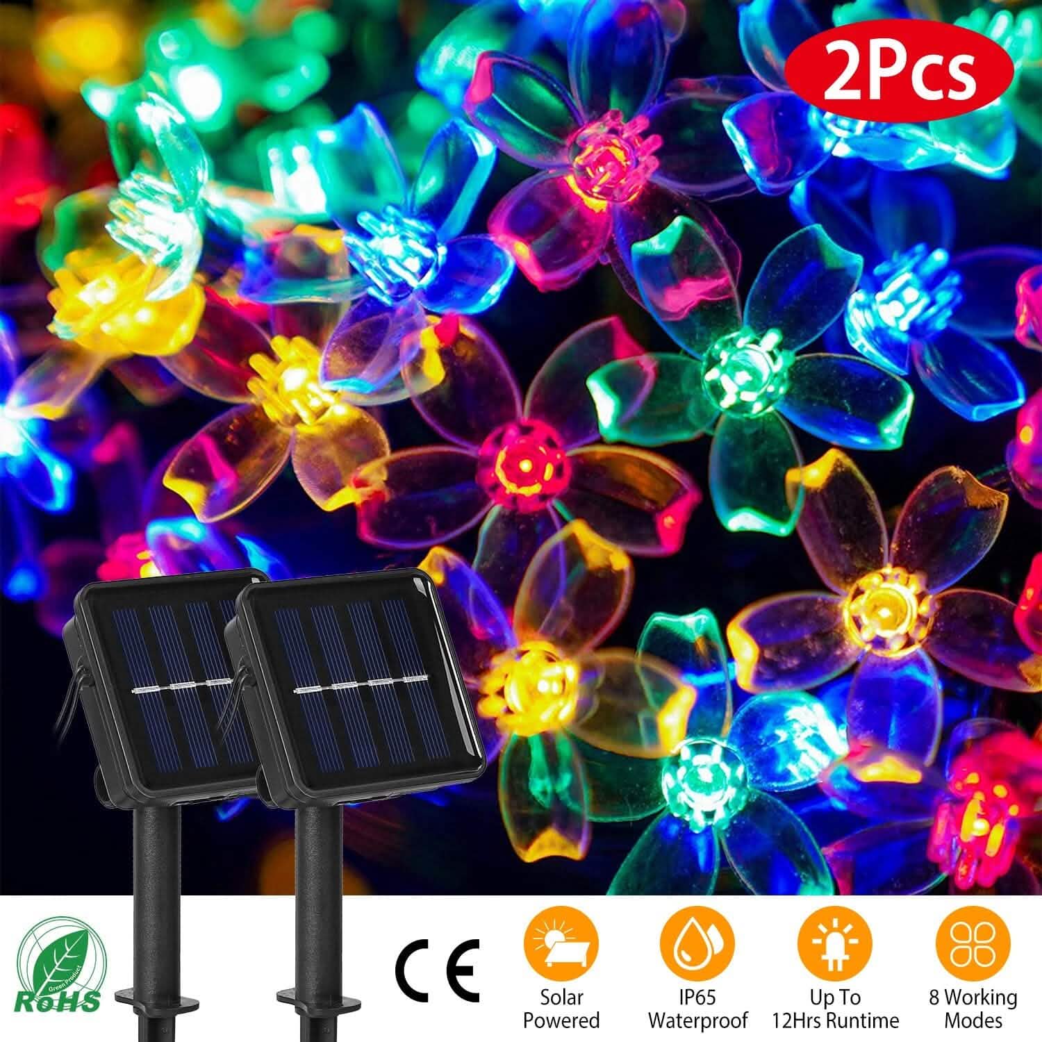 2-Pieces: Solar Power String Lights 50 LED Beads Fairy Sakura Flower | String & Fairy Lights | Wiccan Center