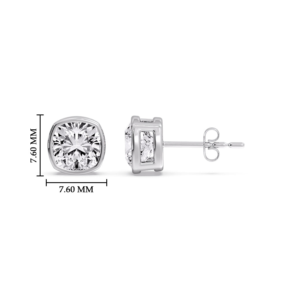 Cushion Diamond Bezel Set Solitaire Certified Stud Earrings