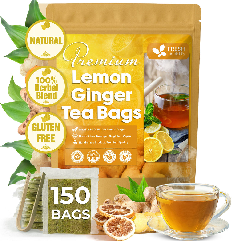Premium Lemon Ginger Tea Bag, Eco-conscious Tea Bags. Lemon Ginger Herbal Tea. No Sugar, No Caffeine, No Gluten, Vegan. | Tea | Wiccan Center