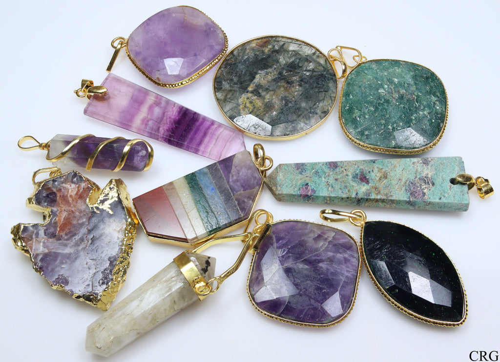 Assorted Gemstone Pendants Gold Plated (20 Pieces)