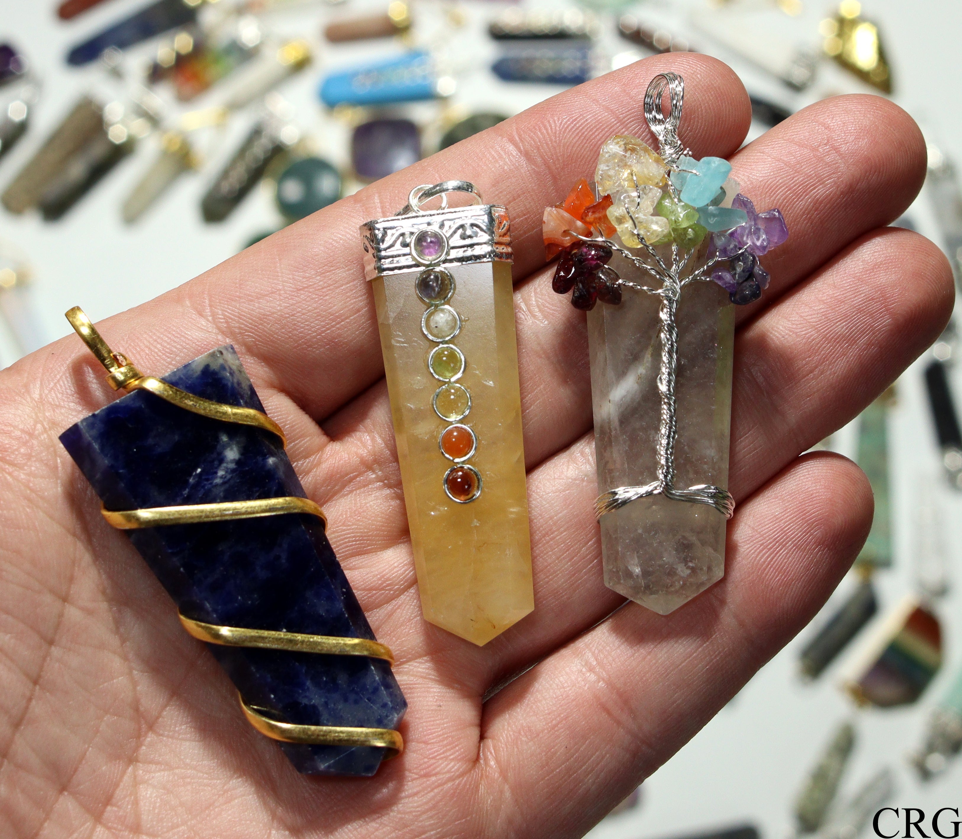 Assorted Gemstone Pendants Gold Plated (20 Pieces)