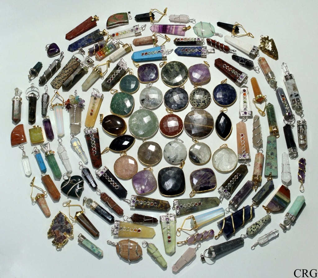 Assorted Gemstone Pendants Gold Plated (20 Pieces)