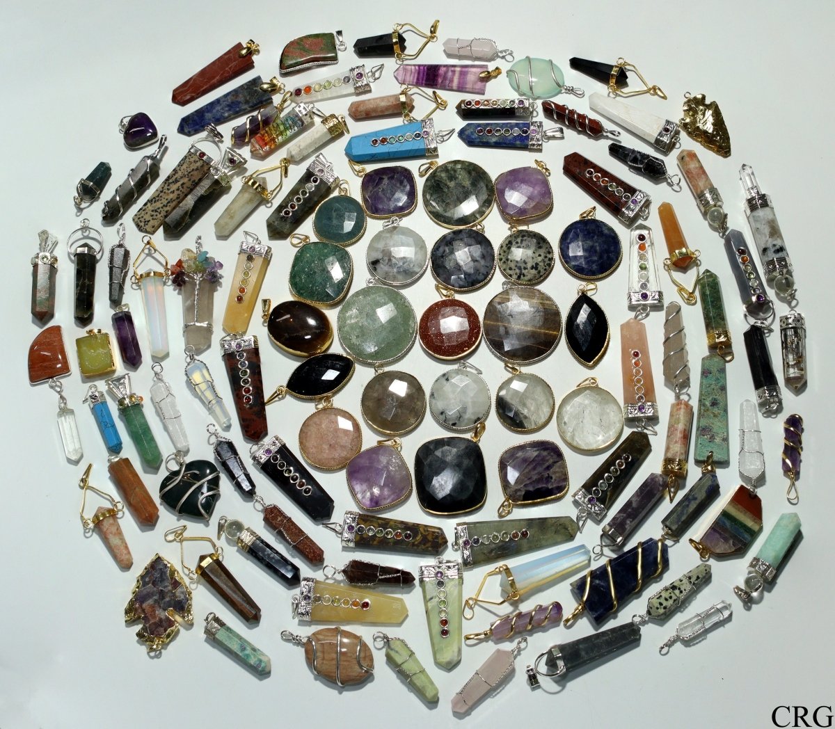 Assorted Gemstone Pendants Gold Plated (20 Pieces)