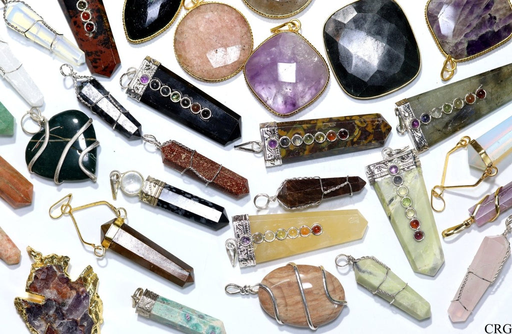 Assorted Gemstone Pendants Gold Plated (20 Pieces)