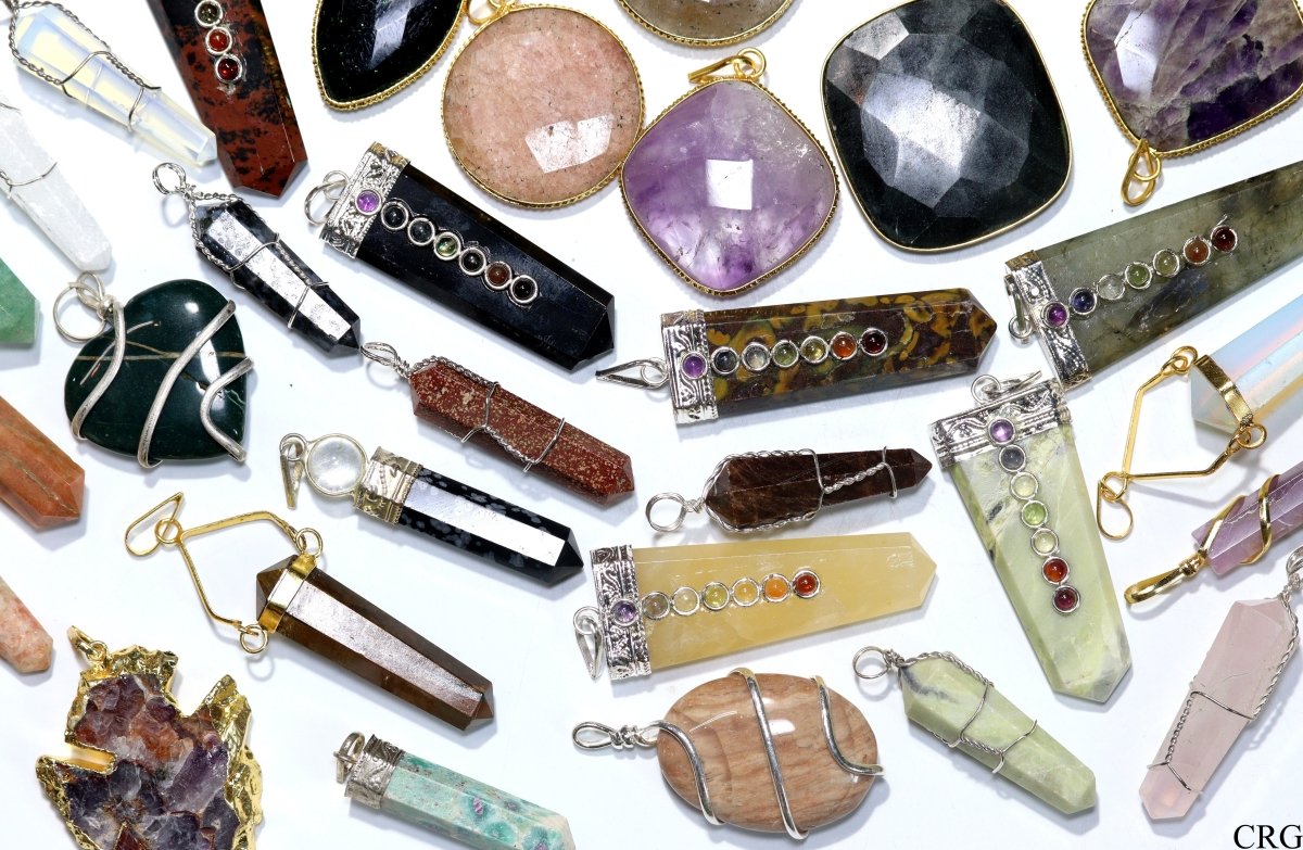 Assorted Gemstone Pendants Gold Plated (20 Pieces)