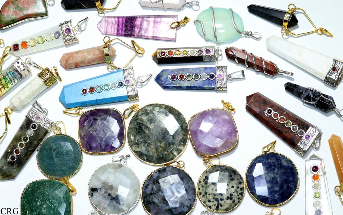 Assorted Gemstone Pendants Gold Plated (20 Pieces)