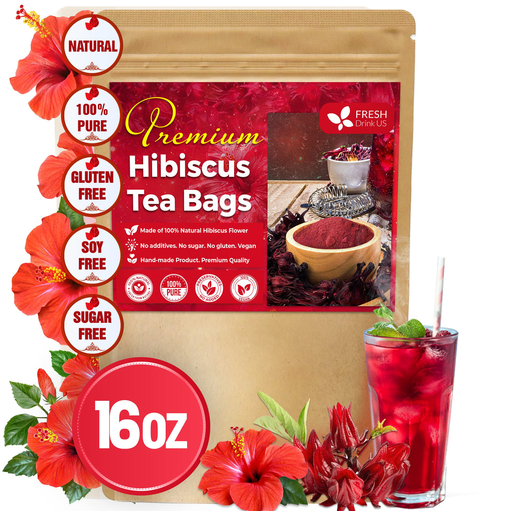 Hibiscus Dried Flowers, Tea Bags, 100% Natural, Pure from Hibiscus Flowers. Loose Flower Hibiscus Herbal Tea. Hibiscus Flower Tea. No Sugar, No Caffeine, No Gluten, Vegan. | Tea | Wiccan Center