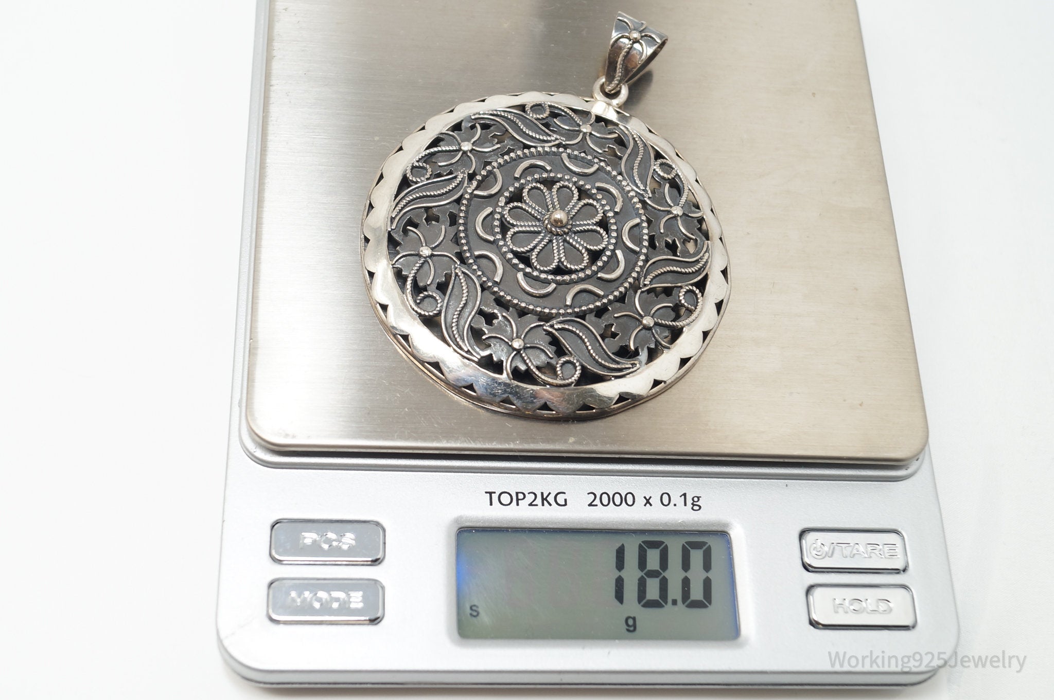 Vintage India Designer Doug Paulus Ornate Flower Sterling Silver Pendant | Jewelry > Necklaces > Pendants | Wiccan Center
