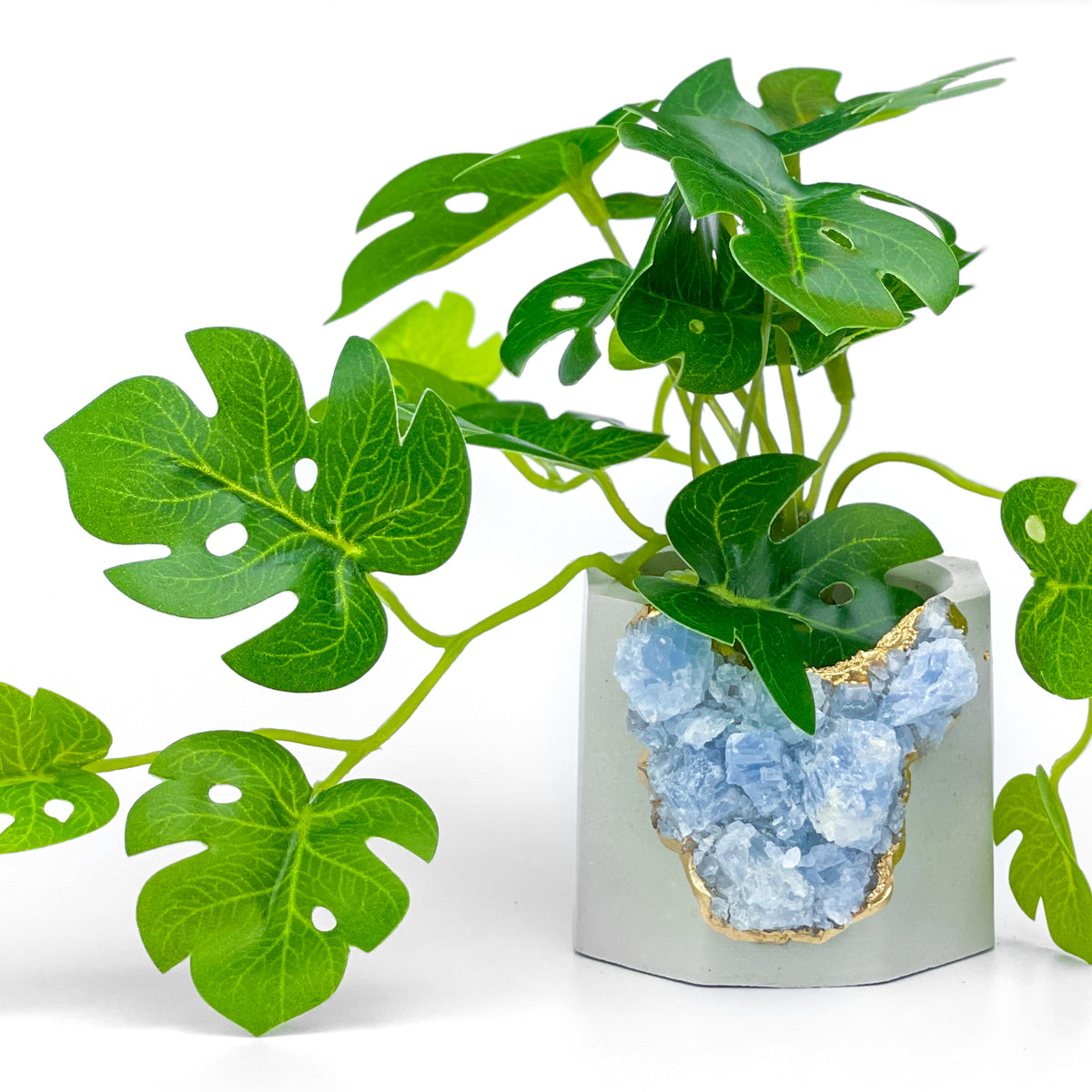 BLUE CALCITE GEODE PLANTER