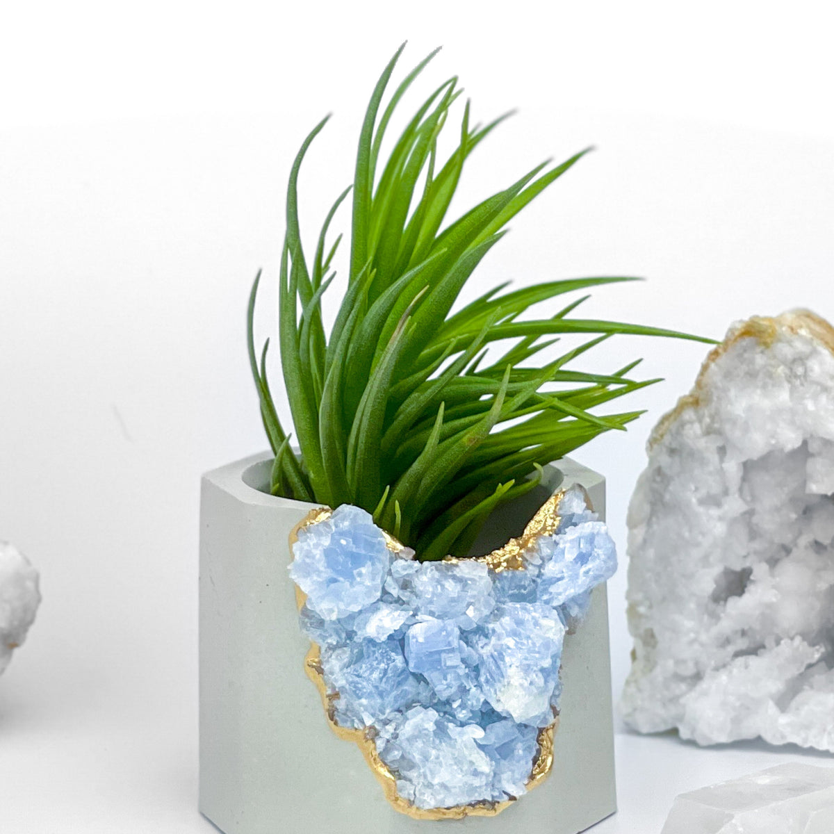BLUE CALCITE GEODE PLANTER