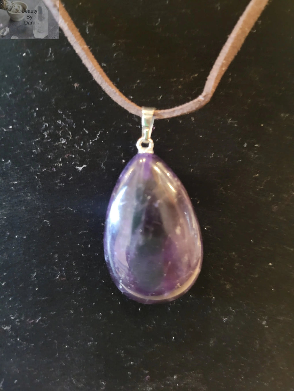 Natural Amethyst Crystal Necklace on Leather