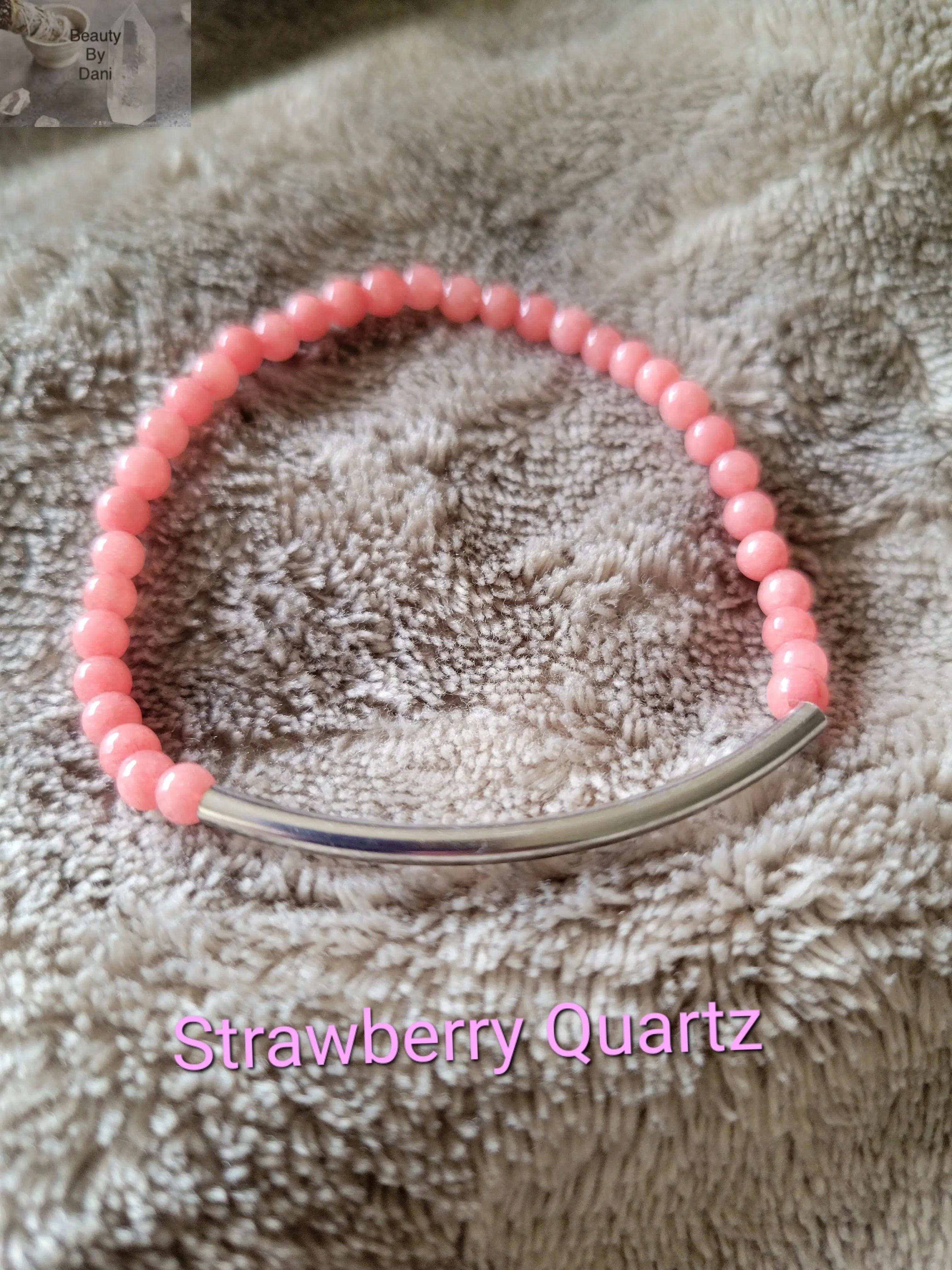 Strawberry Quartz Bracelet with Stainless Steel Spacer