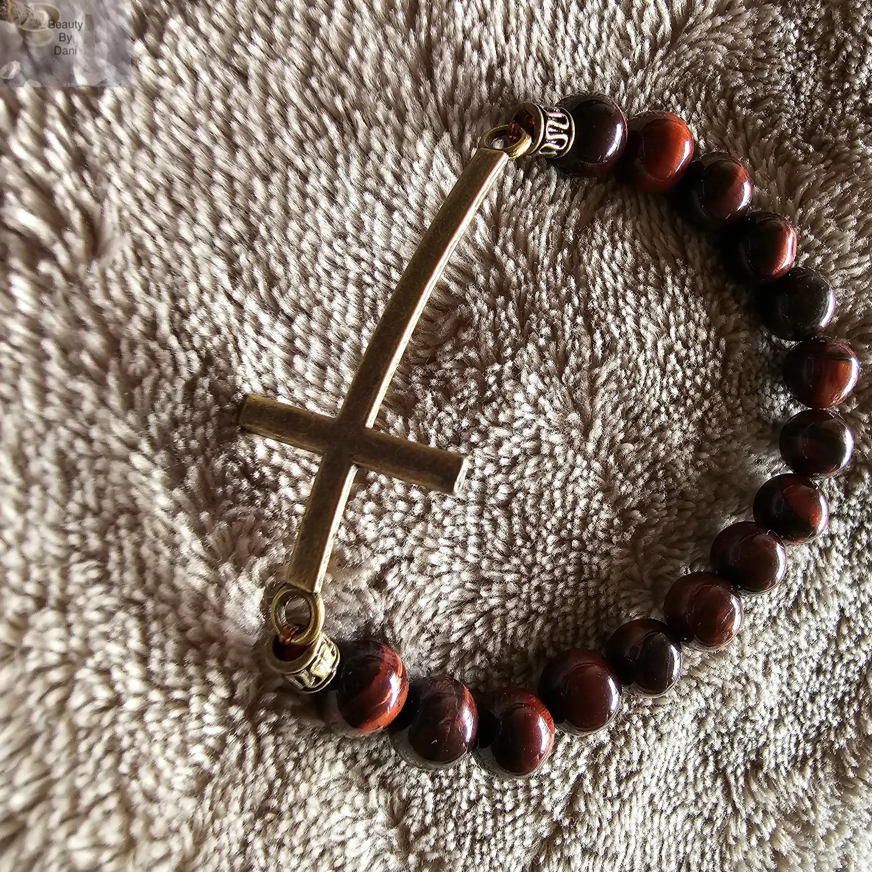 Tiger Iron Bracelet with Stainless Steel Cross