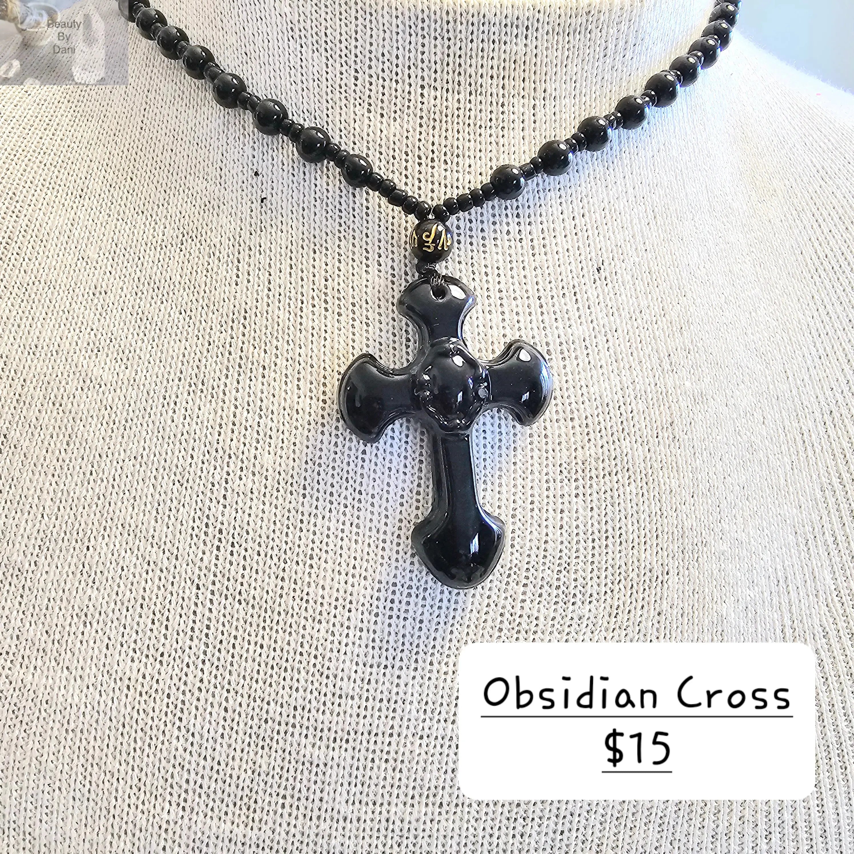Obsidian Cross Necklace - 24 Inches