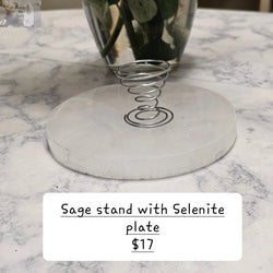 Sage Metal Stand with Selenite Plate | Sage Stand | Wiccan Center
