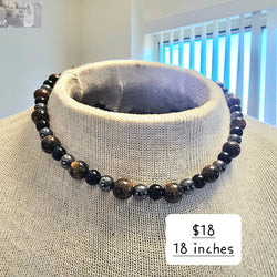 Hematite, Tiger's Eye & Black Stone Necklace | Necklace | Wiccan Center