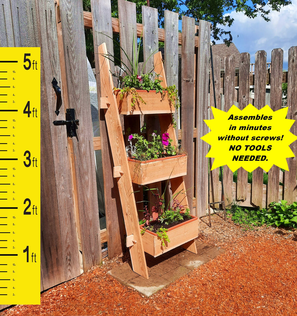 3-Tier Vertical Cedar Standing Planter Box | Planter | Wiccan Center