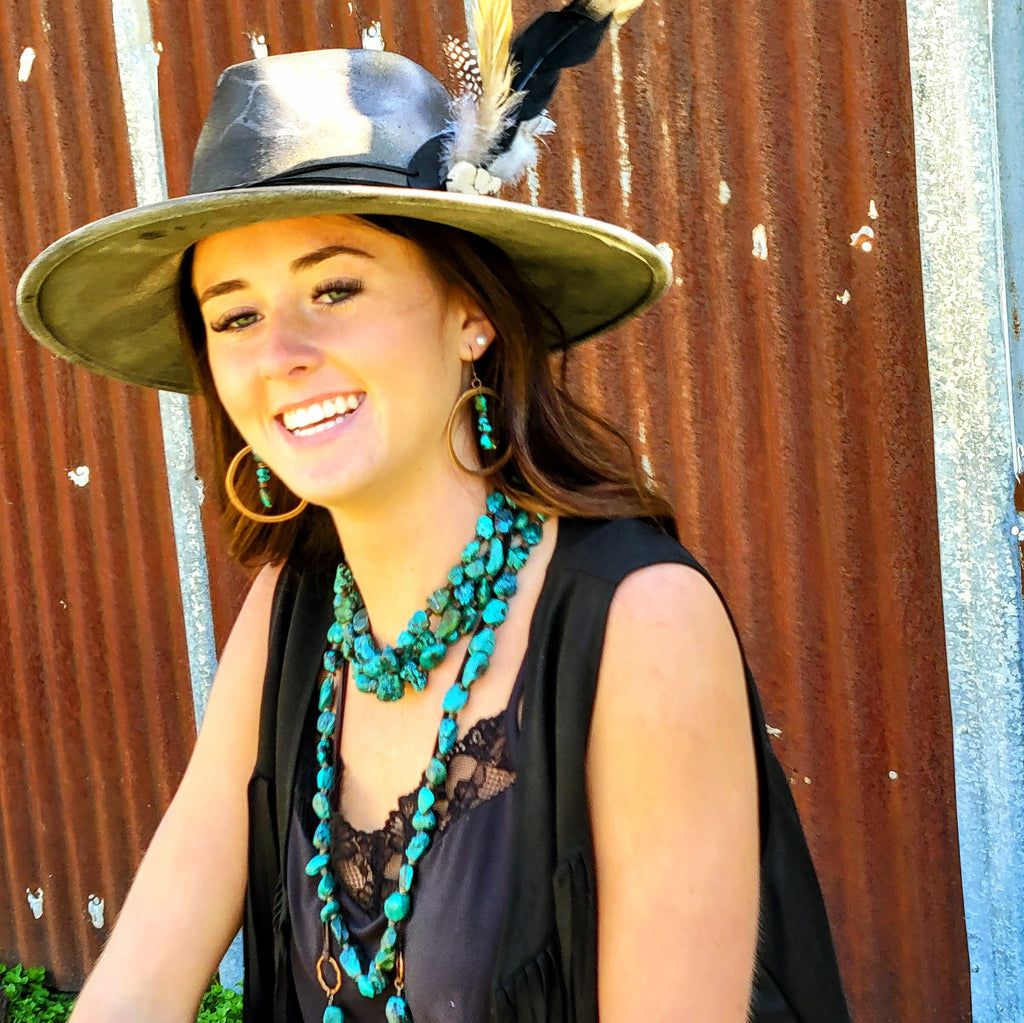 Copper Hoop Earrings in Natural Turquoise and Wood 201q | Earrings | Wiccan Center