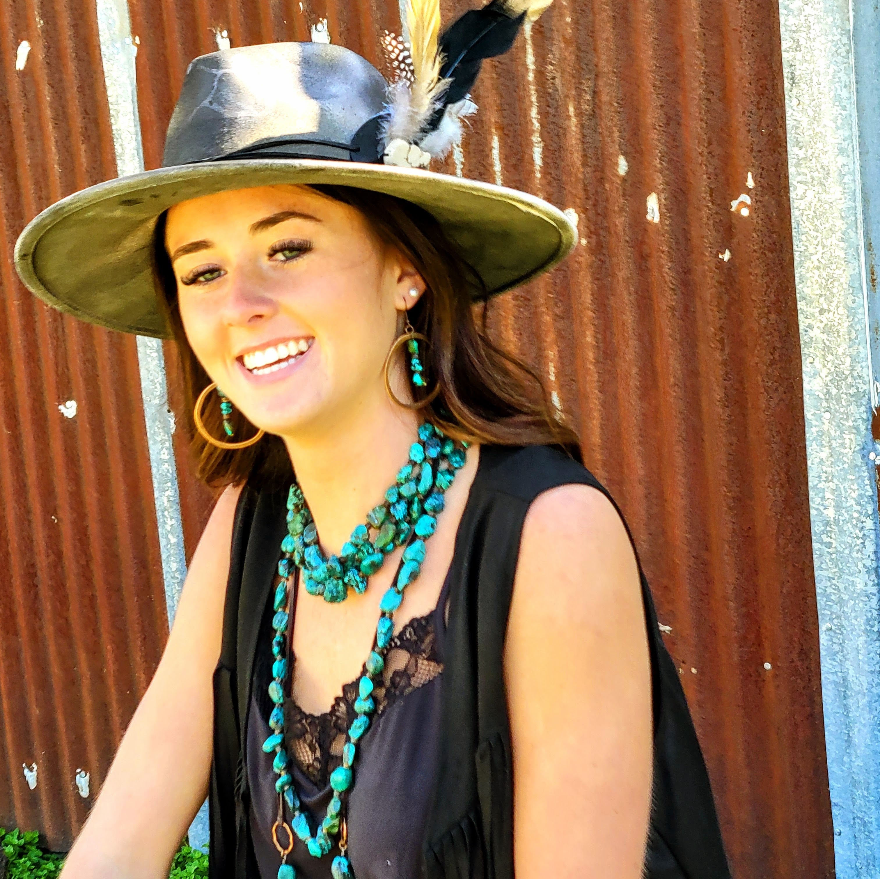 Copper Hoop Earrings in Natural Turquoise and Wood 201q | Earrings | Wiccan Center