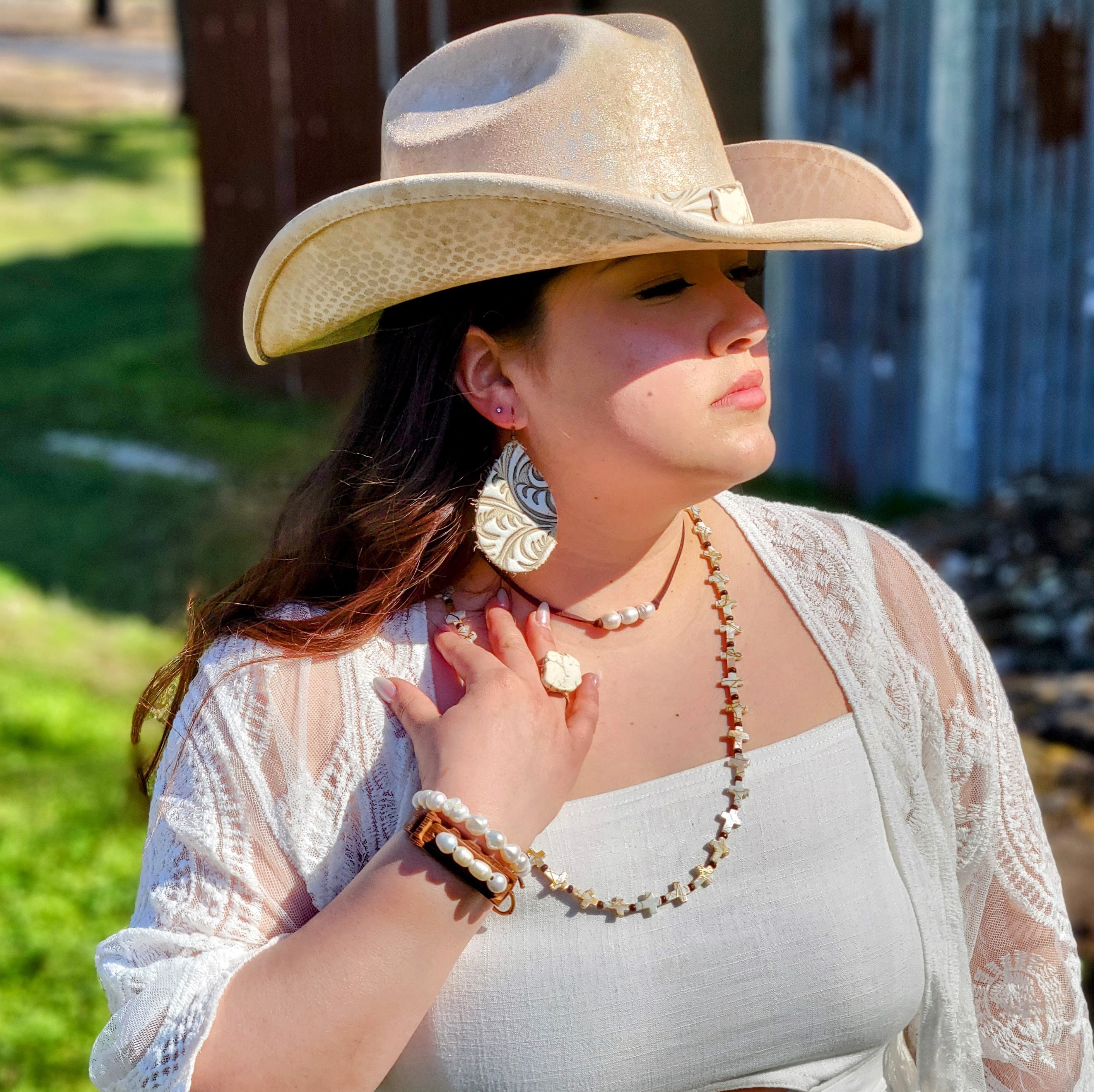 Chunky White Turquoise Slab on Hammered Gold Cuff RingBase 012s | Ring | Wiccan Center