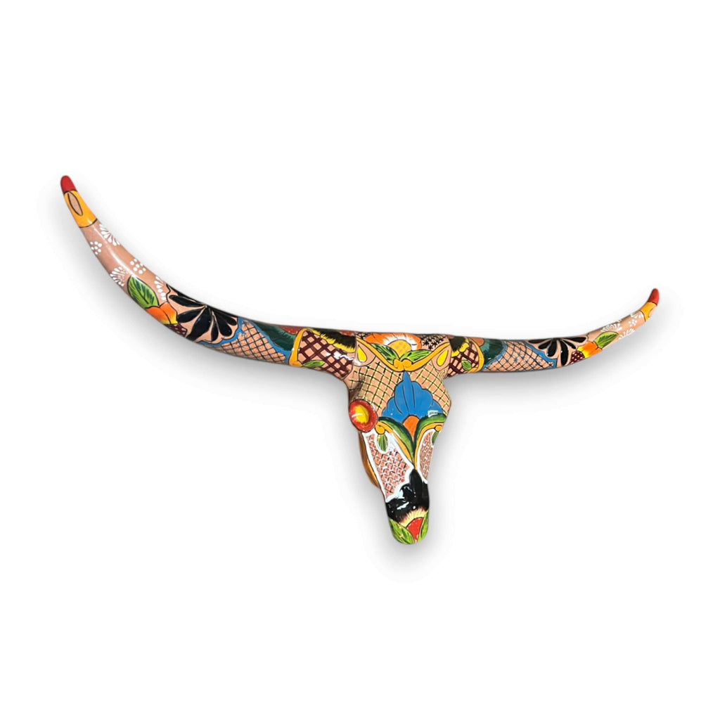 Talavera Longhorn Skull | Handmade Mexican Bull Wall Art | Talavera Wall Art | Wiccan Center
