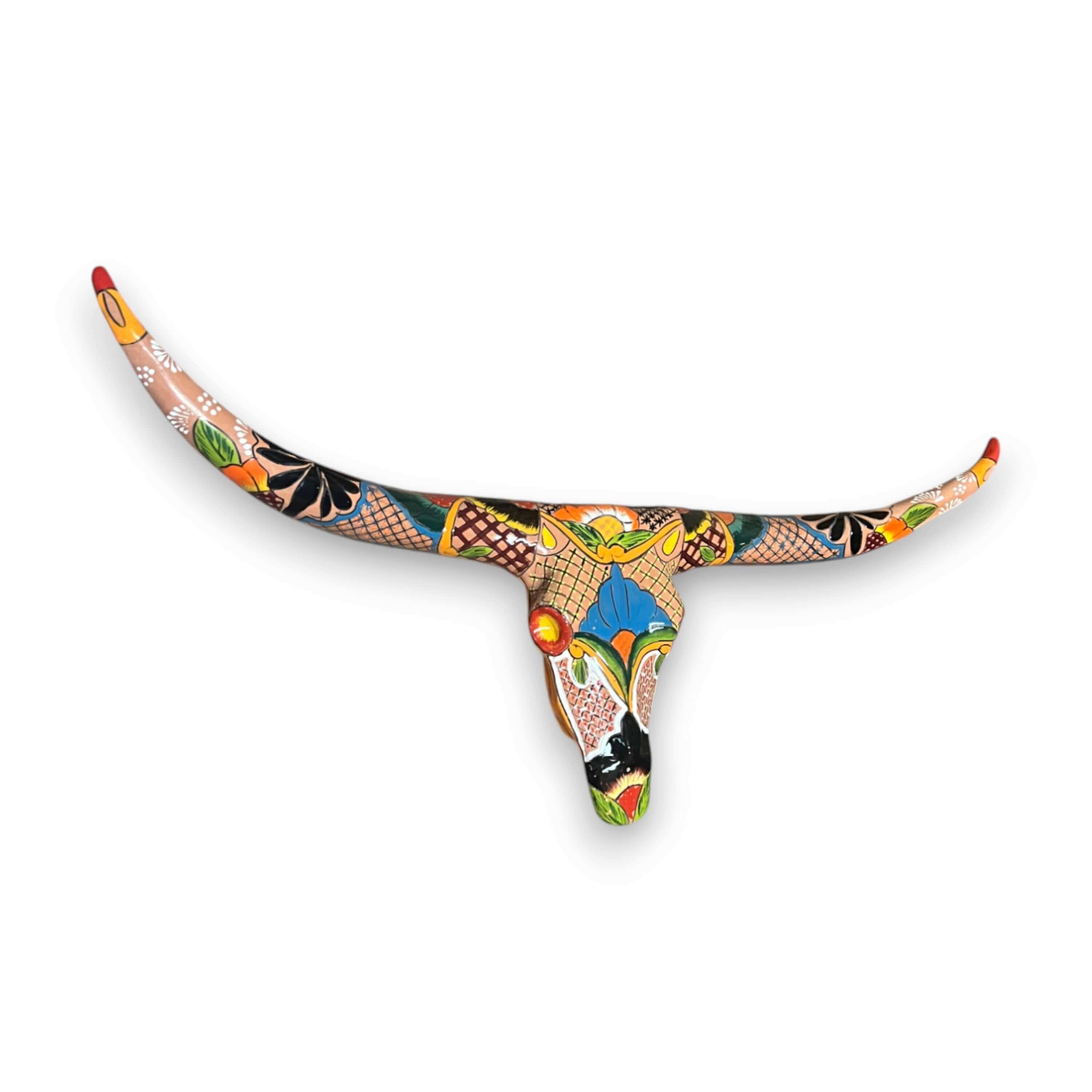 Talavera Longhorn Skull | Handmade Mexican Bull Wall Art | Talavera Wall Art | Wiccan Center