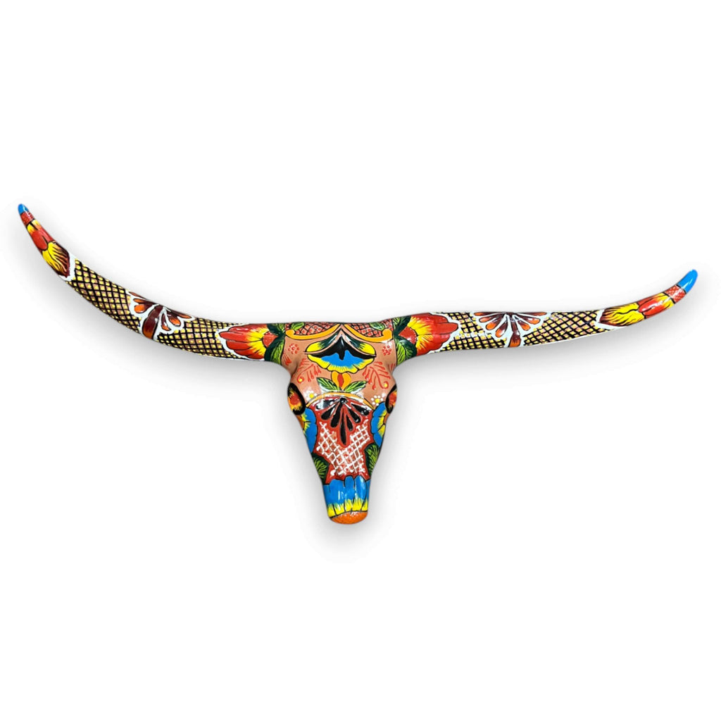Talavera Longhorn Skull | Handmade Mexican Bull Wall Art | Talavera Wall Art | Wiccan Center