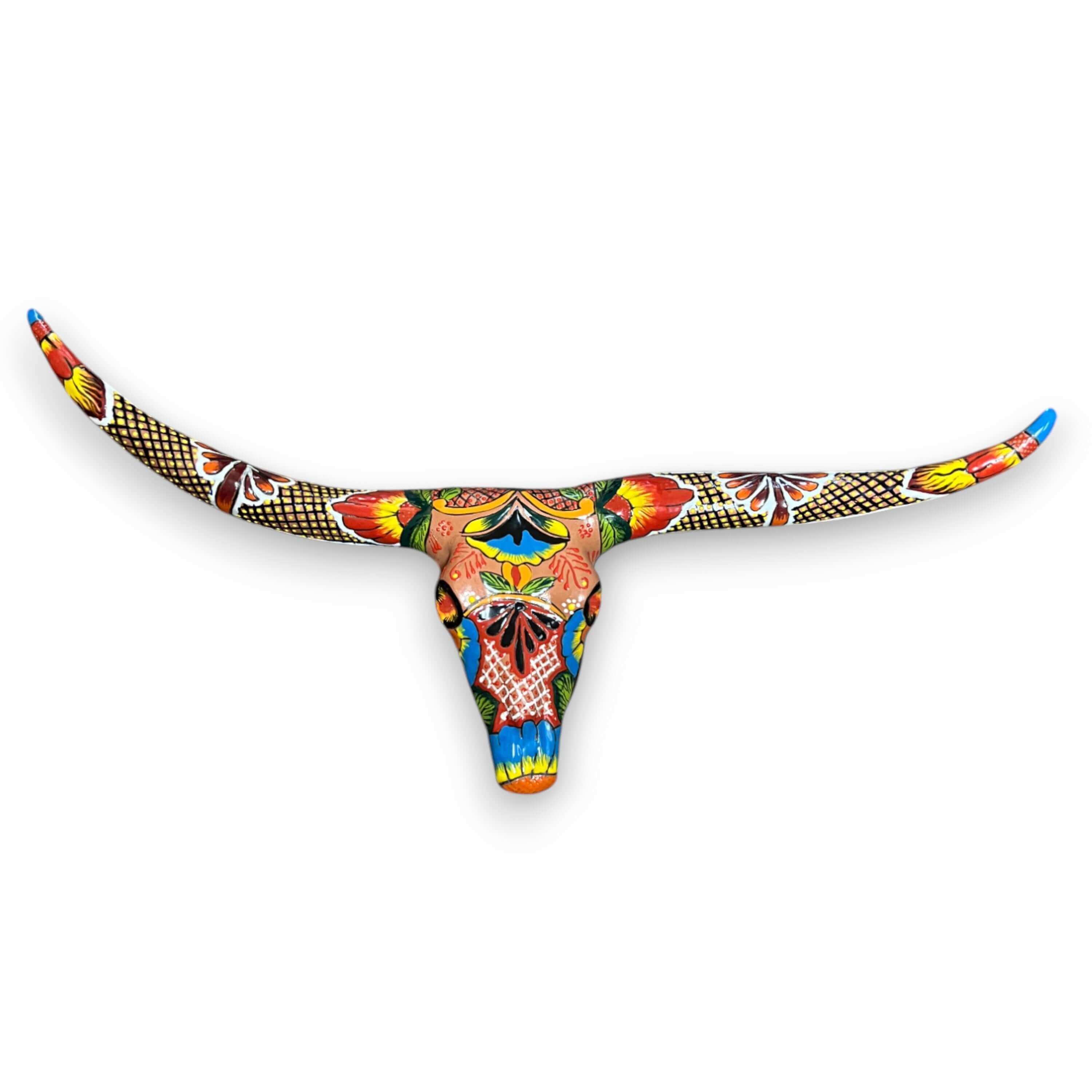 Talavera Longhorn Skull | Handmade Mexican Bull Wall Art | Talavera Wall Art | Wiccan Center