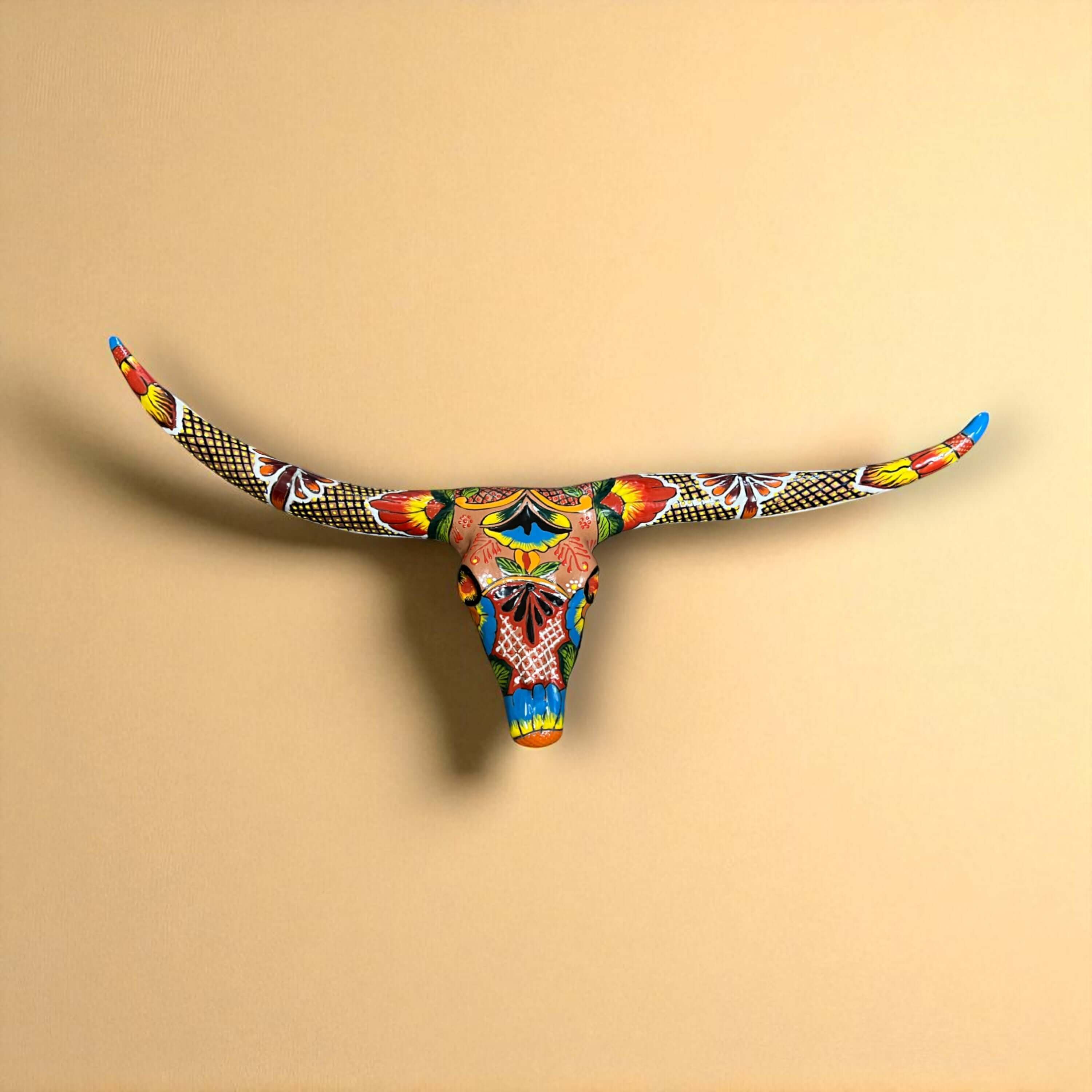 Talavera Longhorn Skull | Handmade Mexican Bull Wall Art | Talavera Wall Art | Wiccan Center
