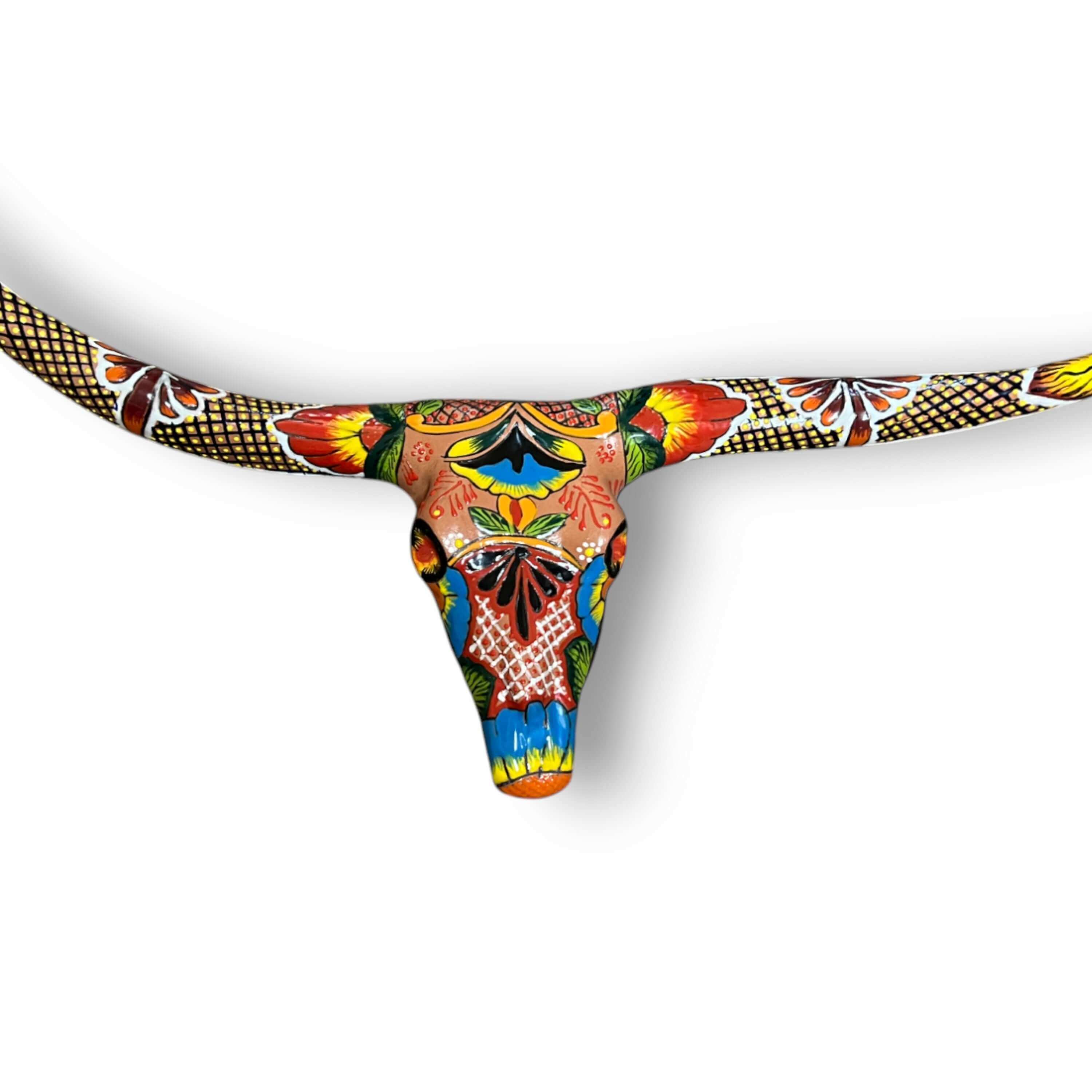Talavera Longhorn Skull | Handmade Mexican Bull Wall Art | Talavera Wall Art | Wiccan Center