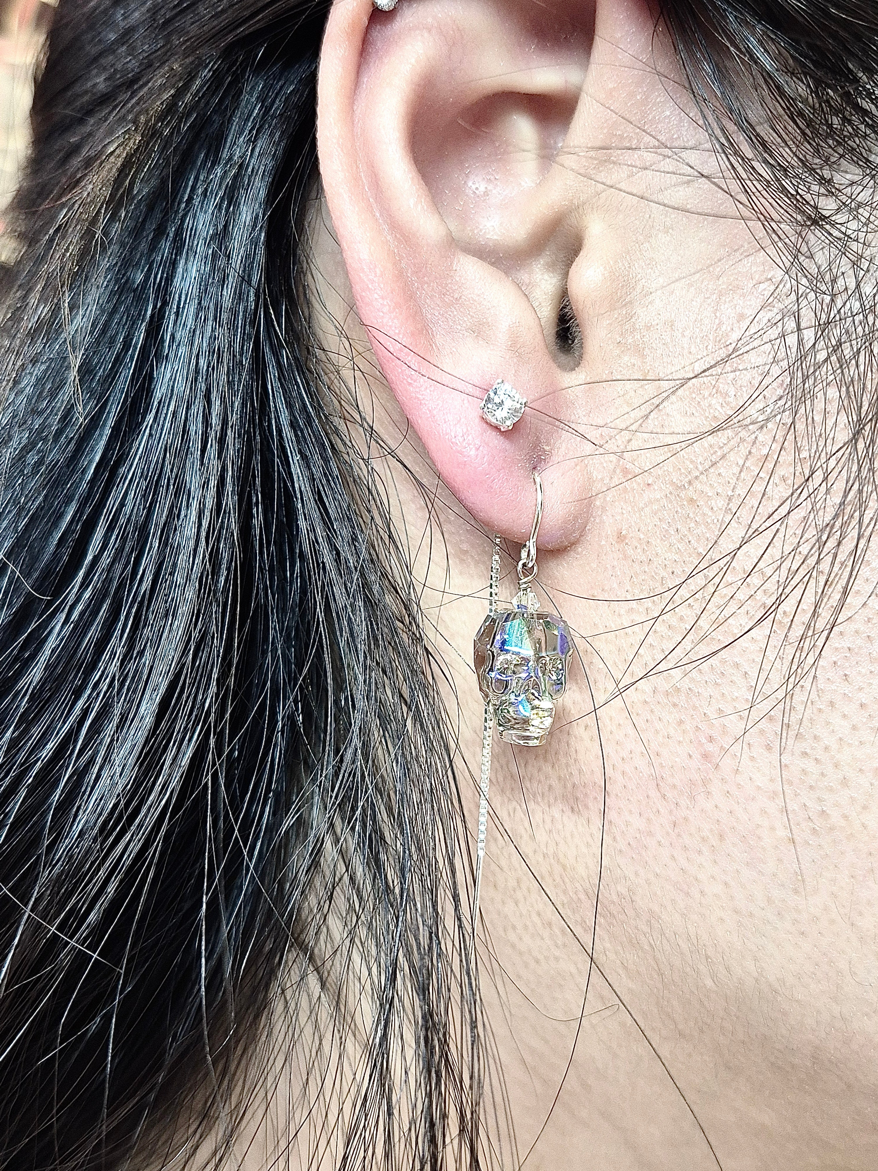 Swarovski Skull Threader Earrings