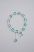 Boho Blue Crackled Glass Beads With Heart Charm Elastic Bracelet