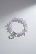 Boho Pink Glass Beads Elastic Bracelet With Butterfly Charms