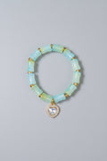 Boho Lime Green Glass Beaded Bracelet With Heart Charm
