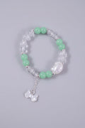 Boho Green and Clear Glass Beads with Cat Bead and Bow Charm