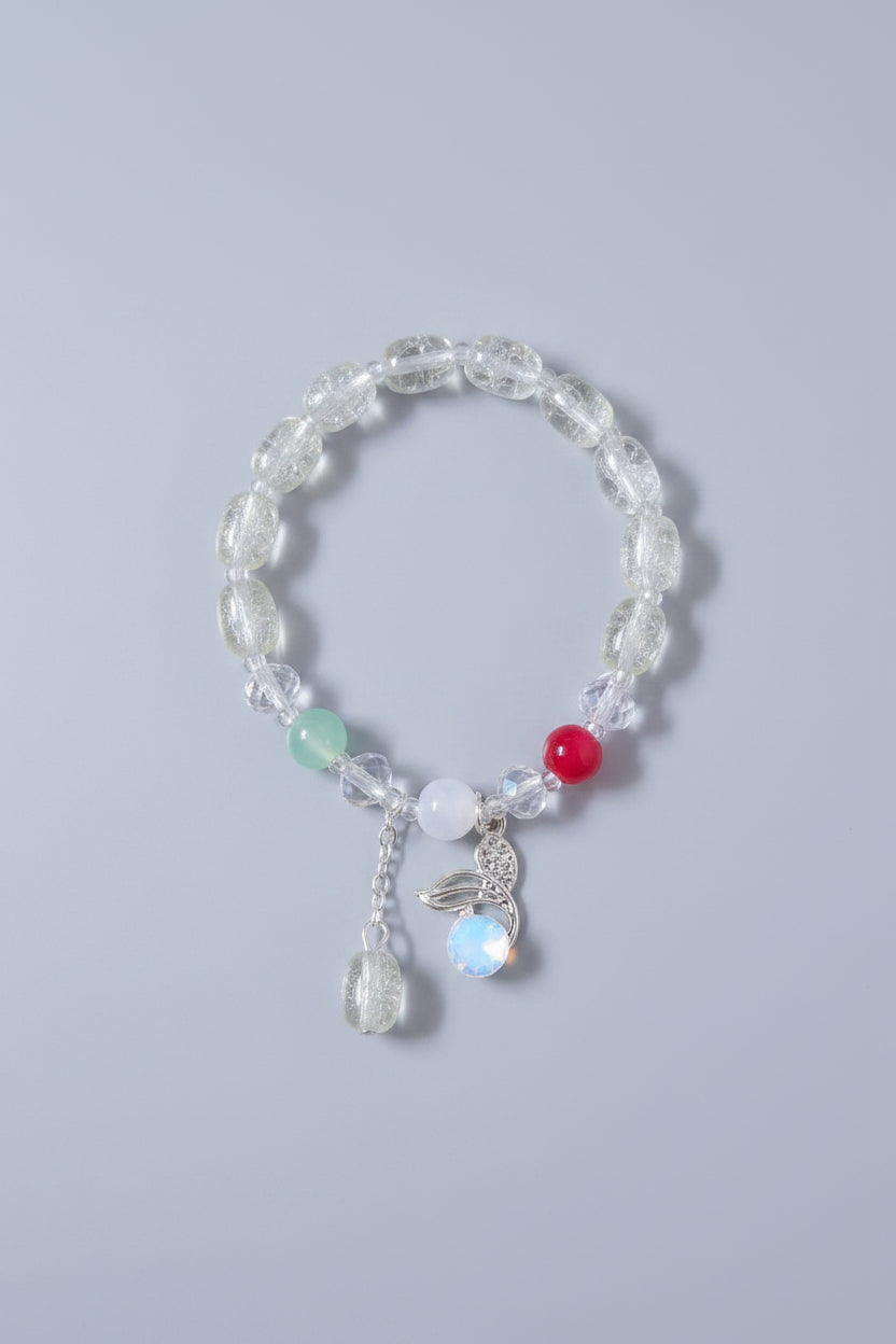 Boho Light Green Glass Beaded Elastic Bracelet
