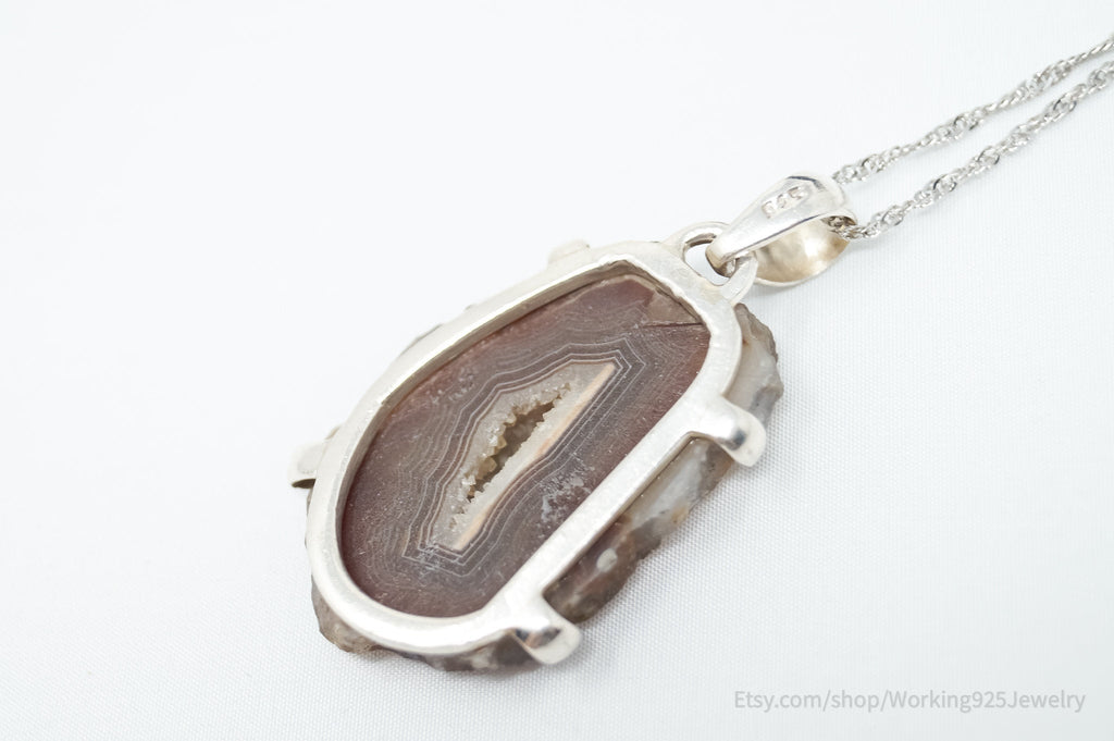 Vintage Large Brown Crazy Lace Agate Sterling Silver Necklace | Jewelry > Necklaces > Pendants | Wiccan Center