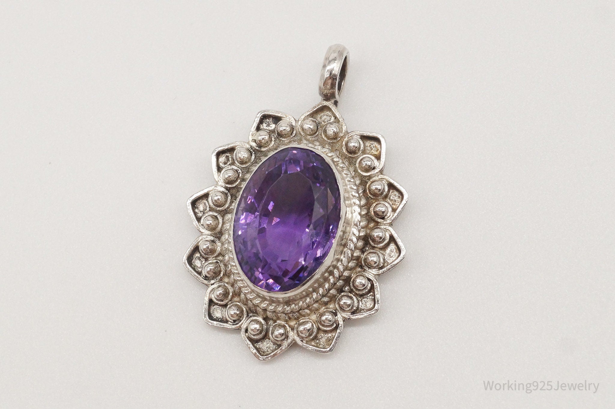 Vintage Large Amethyst Sterling Silver Pendant | Jewelry > Necklaces > Pendants | Wiccan Center