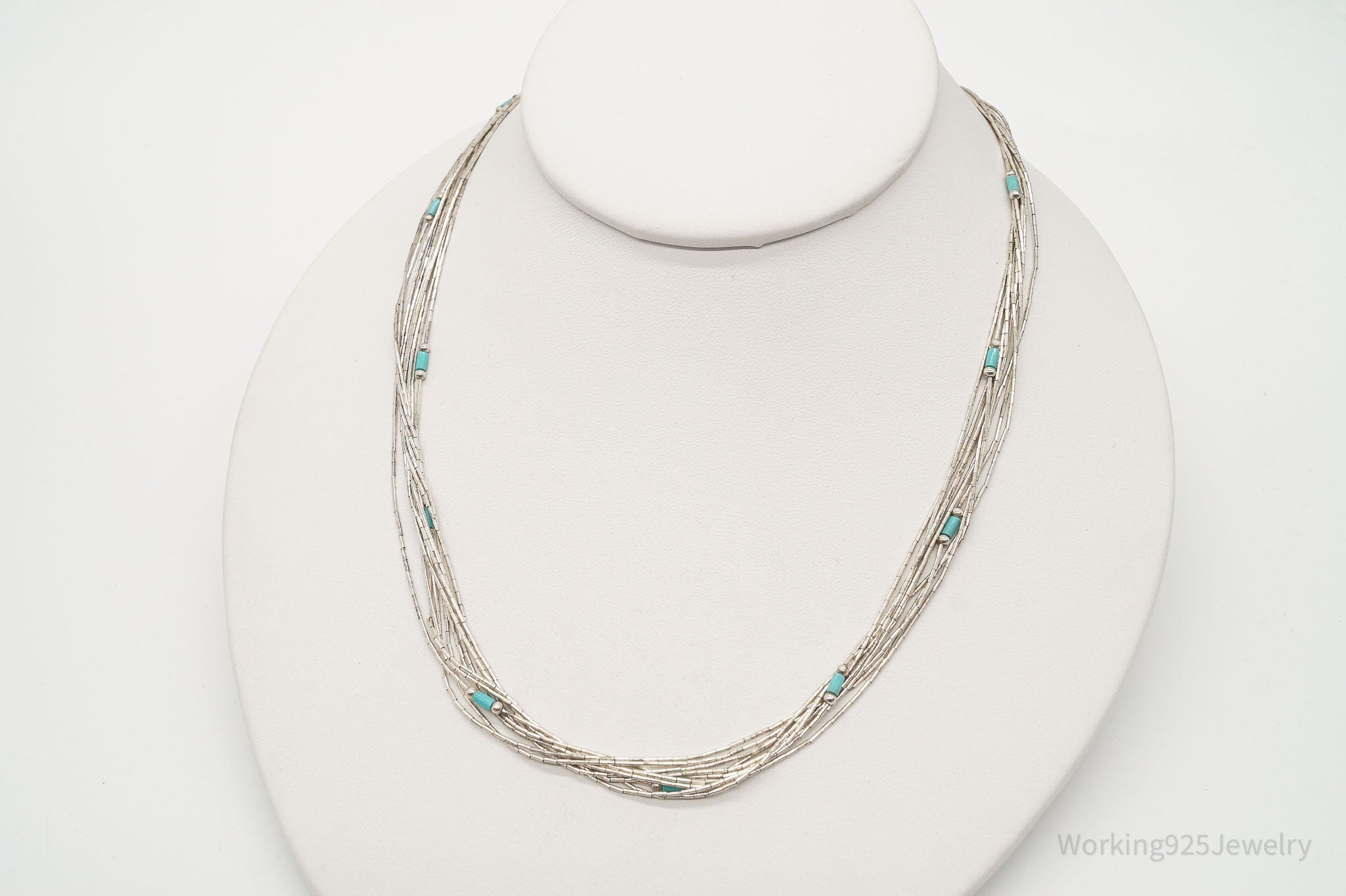 Vintage Native American Blue Turquoise Sterling Silver Bead Necklace 22" | Jewelry > Necklaces | Wiccan Center