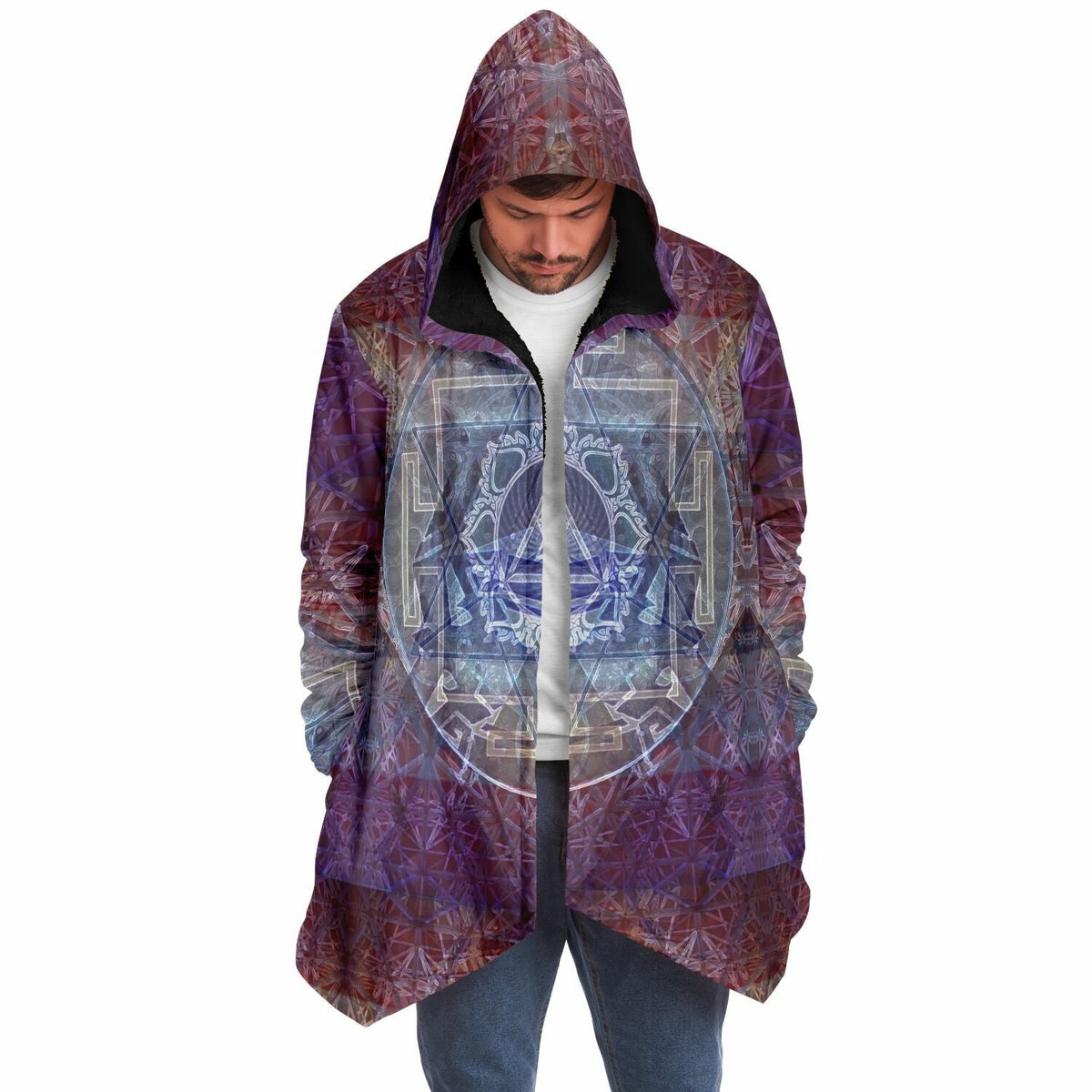 Sacred Violet Cuddle Cloak | Unisex Minky Sherpa Lined Hooded Coat | Women and Mens Festival Coat | Mountain Fashion | Microfleece Cloak - AOP | Wiccan Center